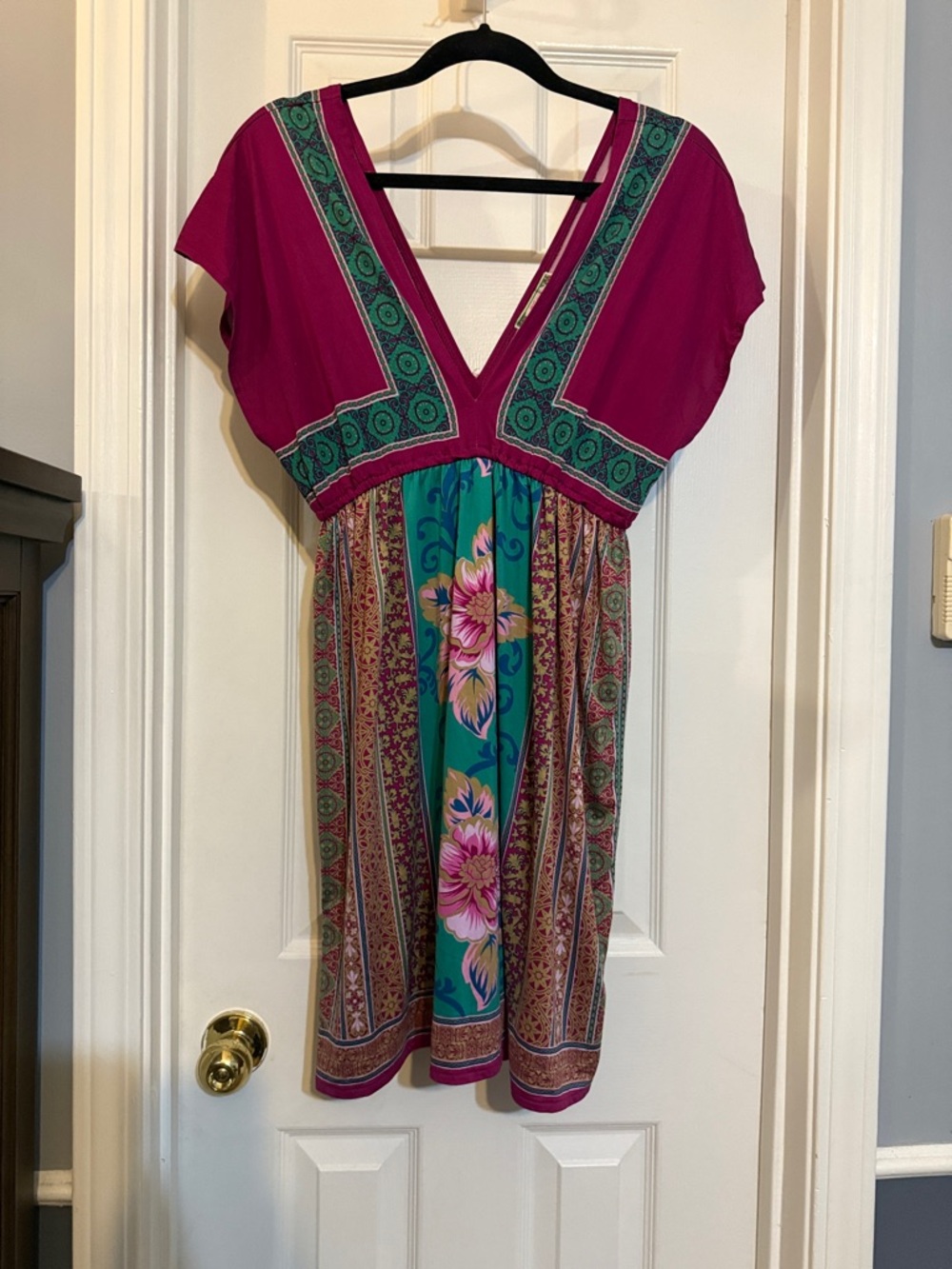 Flying Tomato Fuchsia & Teal Floral V-Neck Mini Dress